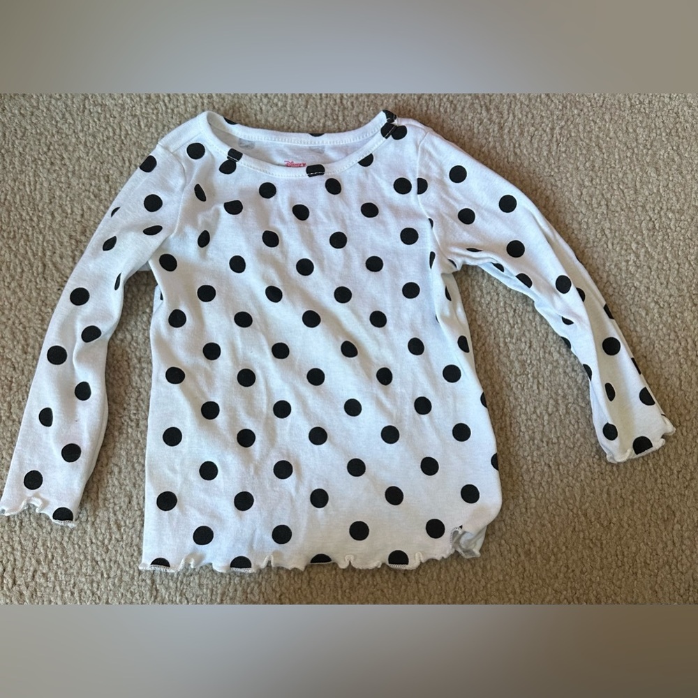 2T Long-sleeved toddler polka dot Minnie Mouse shirt